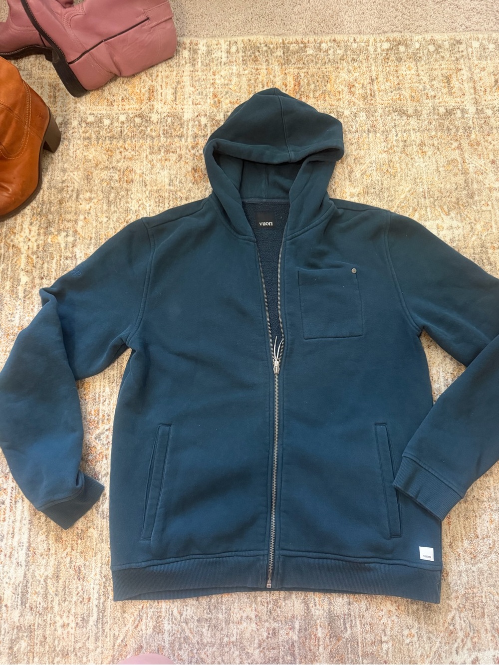 Vuori Men's Zip-Up Hoodie in Dark Teal